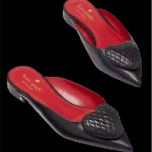 Kate Spade Black sheep  leather Red  lining Malena Heart Mules